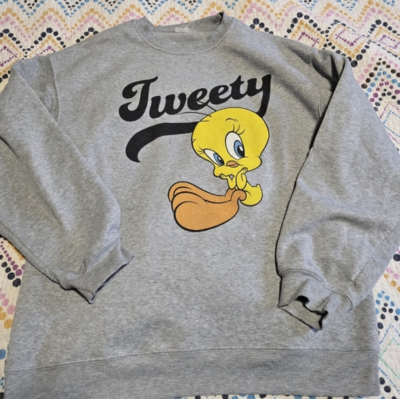 Looney Tunes Sweatshirt Gray Tweety Bird Graphic Crewneck Pullover - Picture 1 of 2